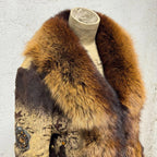 Vintage Brown Y2K Mixed-Media Embellished Real Fur & Leather Jacket