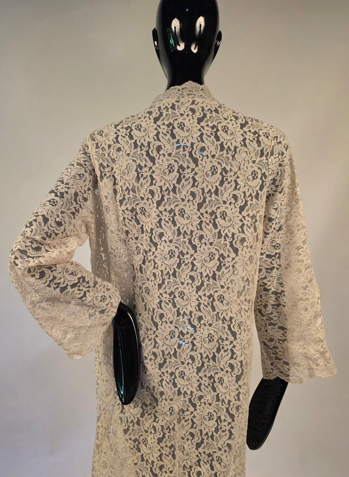 Vintage 1970s Long Floral Lace Coat with Ties