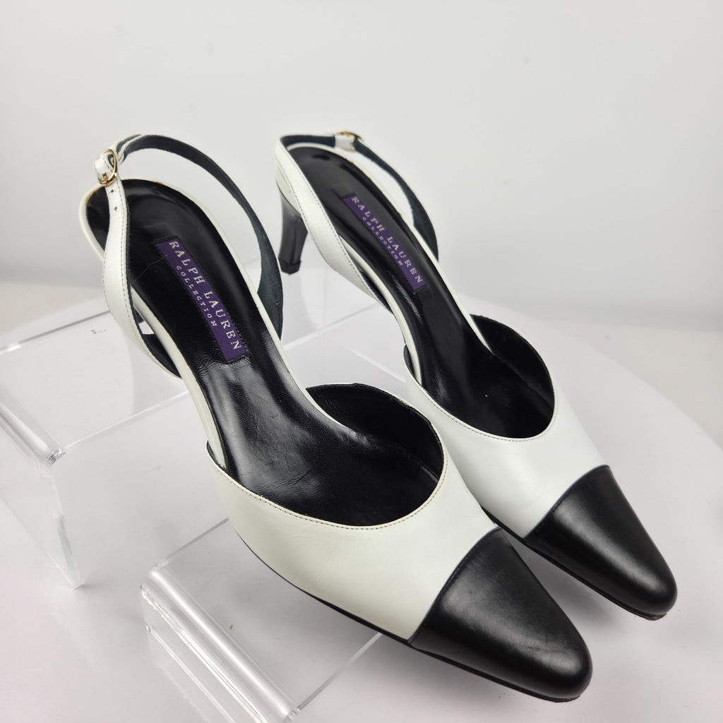 Ralph Lauren Collection Y2K Black and White Cap Toe Slingback Pumps Size 5.5B