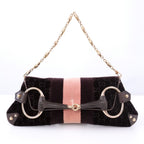 GUCCI GG Velvet Horsebit Gold Chain Shoulder Bag 131471 205118 Auth #57544A