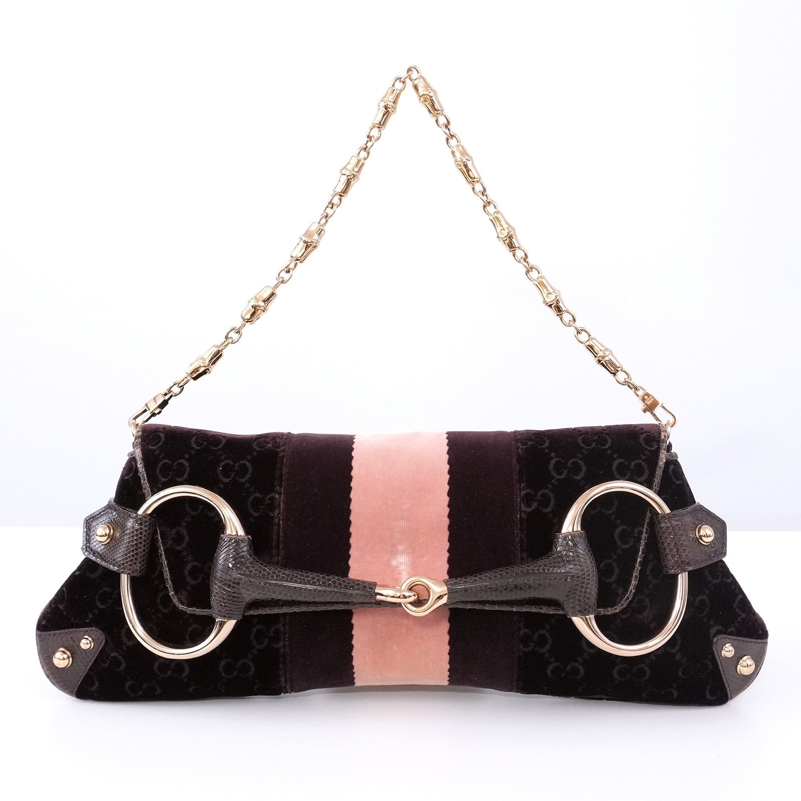 GUCCI GG Velvet Horsebit Gold Chain Shoulder Bag 131471 205118 Auth #57544A