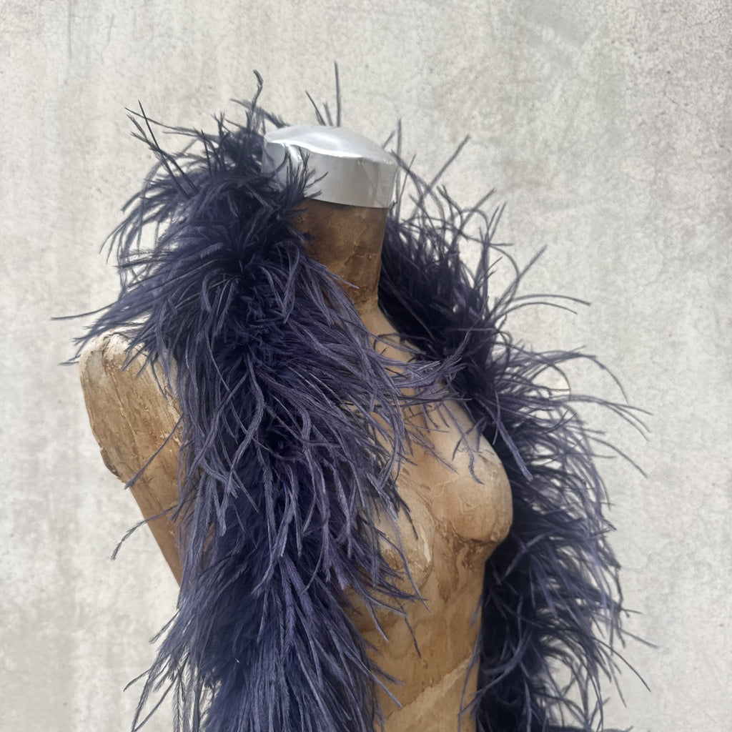Vintage 1930s Navy Ostrich Feather Boa Scarf Shawl Old Hollywood Dress Accent