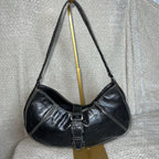 Vintage GUESS Black Baguette Shoulder Bag Y2K Buckle Faux Leather