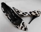 Casadei Black White Animal Print Canvas High Heel Pumps Italy 6 M