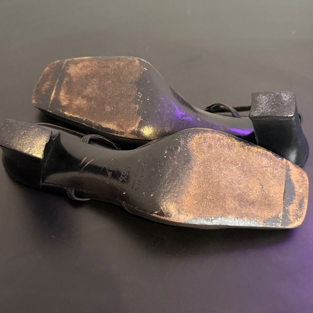 Prada Black Leather Square Toe Slingback Pump Size 35.5
