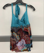 Cache 70% Silk Beaded Y2K Halter Top Peacock Design Size 12