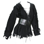 Tom Ford for Gucci F/W 2002 Collection Fox Trim Sweater with Leather Obi Belt 44