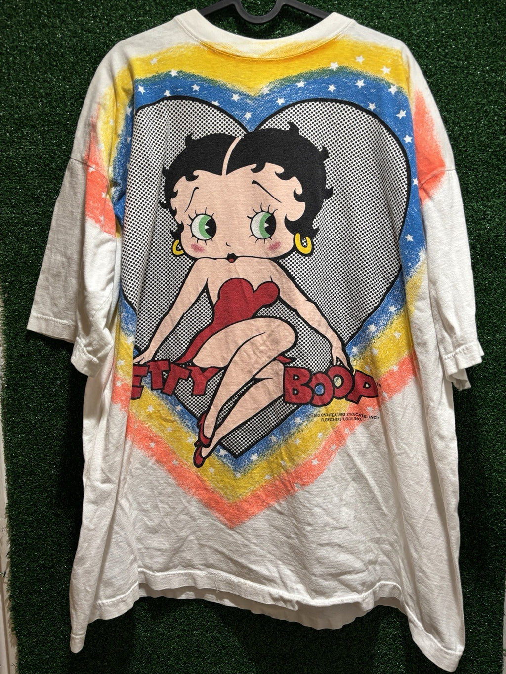 Vintage 1993 Betty Boop Big Heart Double Sided Mega Graphic T-Shirt sz OSFM*