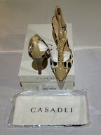 Casadei Natural Leopard Print Beige Leather Ankle Strap Heel 8.5