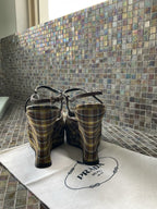 Authentic Prada Plaid  Wedge Platform 100 Vinchy Col Size 37 Brown Leather
