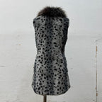 Vintage Y2K Stenciled Rabbit and Raccoon Fur Vest