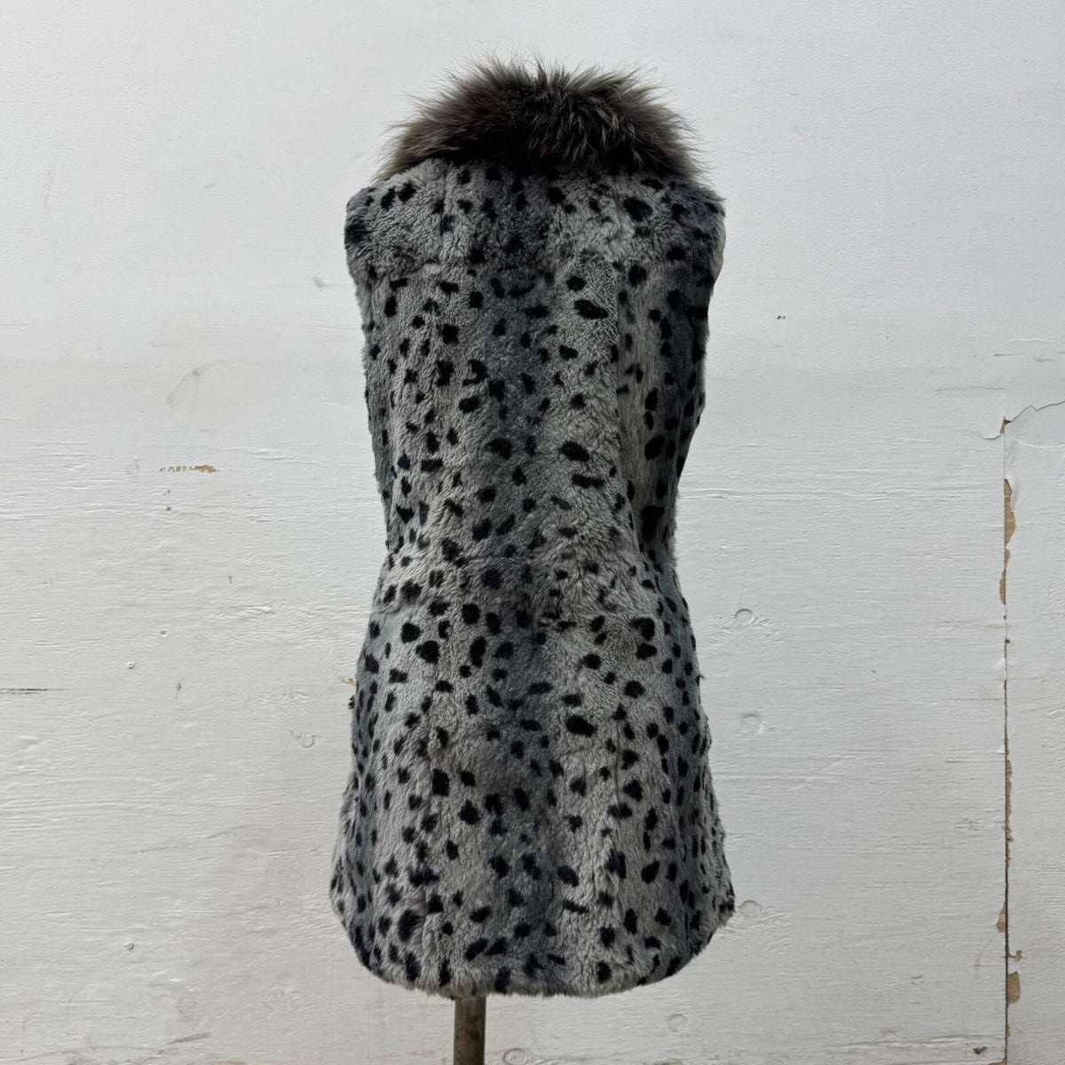 Vintage Y2K Stenciled Rabbit and Raccoon Fur Vest