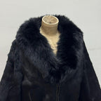 Y2K Black Rabbit and Fox Fur Jacket with Whipstitch Detail