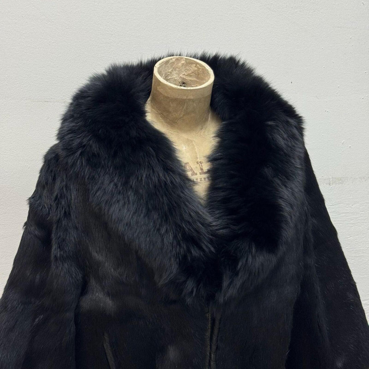 Y2K Black Rabbit and Fox Fur Jacket with Whipstitch Detail