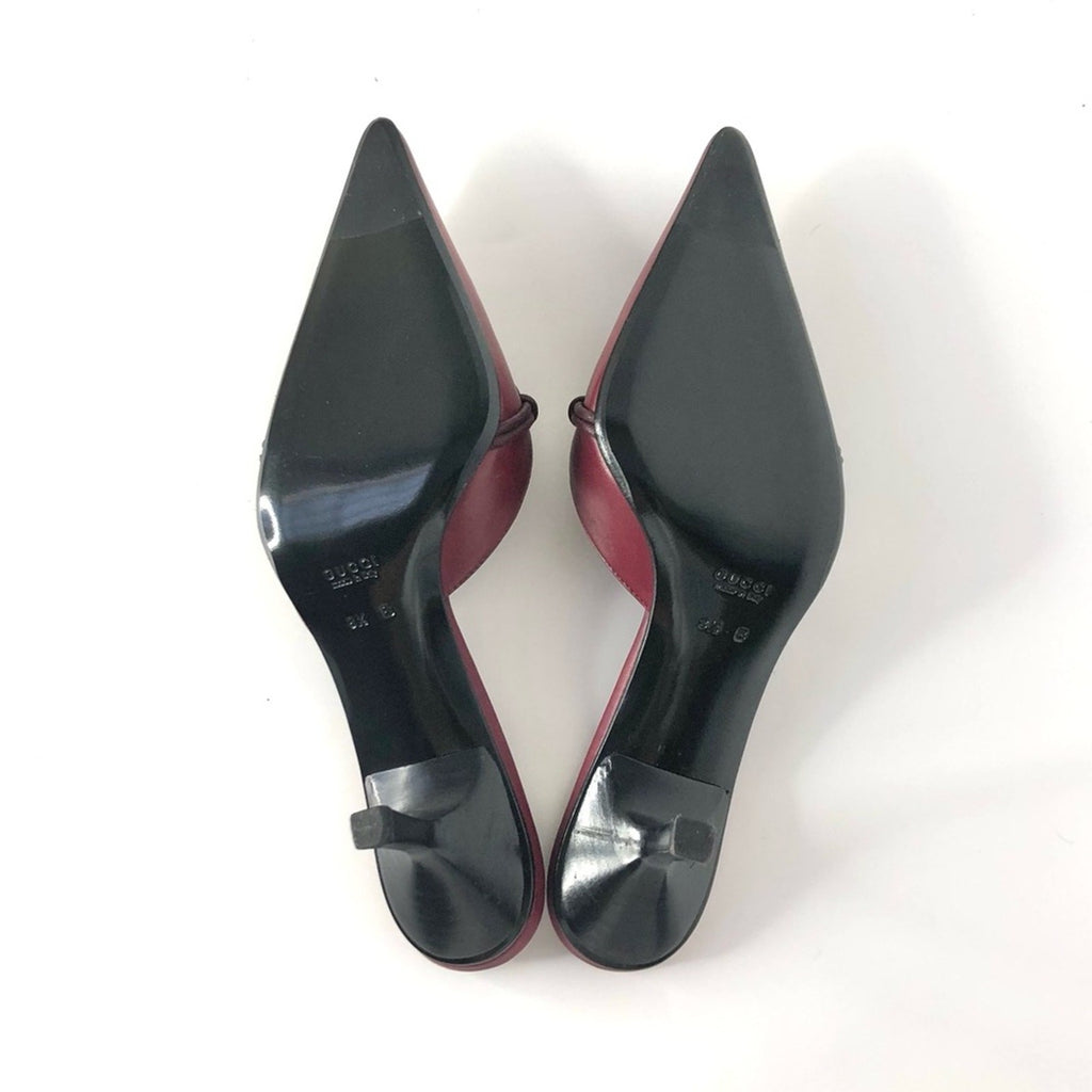 NIB Vintage Gucci Horsebit Wine Leather Pointed Toe Kitten Heel Pumps Mules 8.5