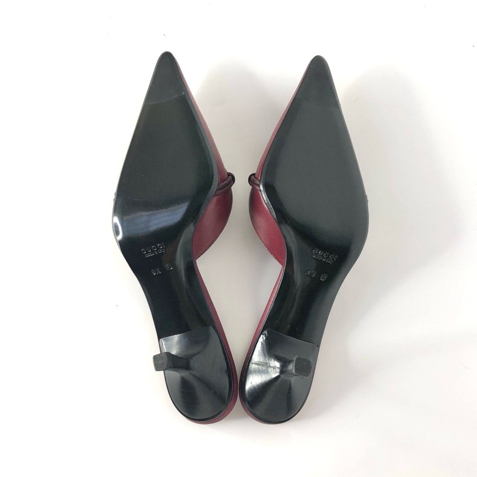 NIB Vintage Gucci Horsebit Wine Leather Pointed Toe Kitten Heel Pumps Mules 8.5