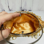 Vintage 70s Beaded Clutch Handbag Purse Gold Beaded Sequin Kiss Lock Frame