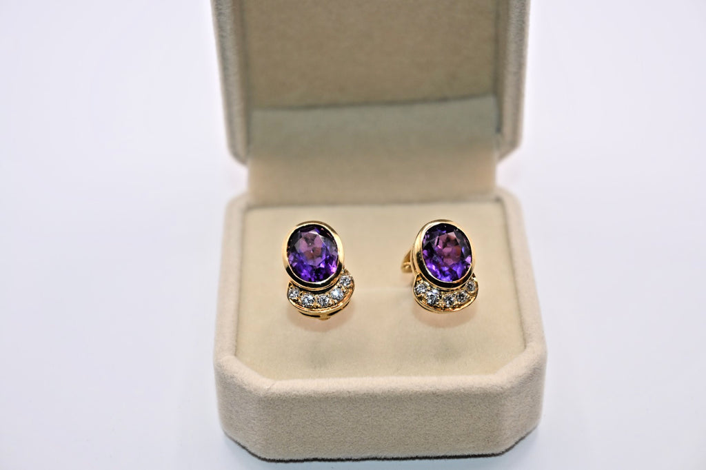 18k Gold vintage earrings Diamonds, Amethyst, Stunning, impressive, w/ appraisal