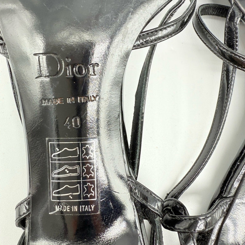 Dior Vintage John Galliano Medallion Logo Patent Leather slingback sandals EU 40