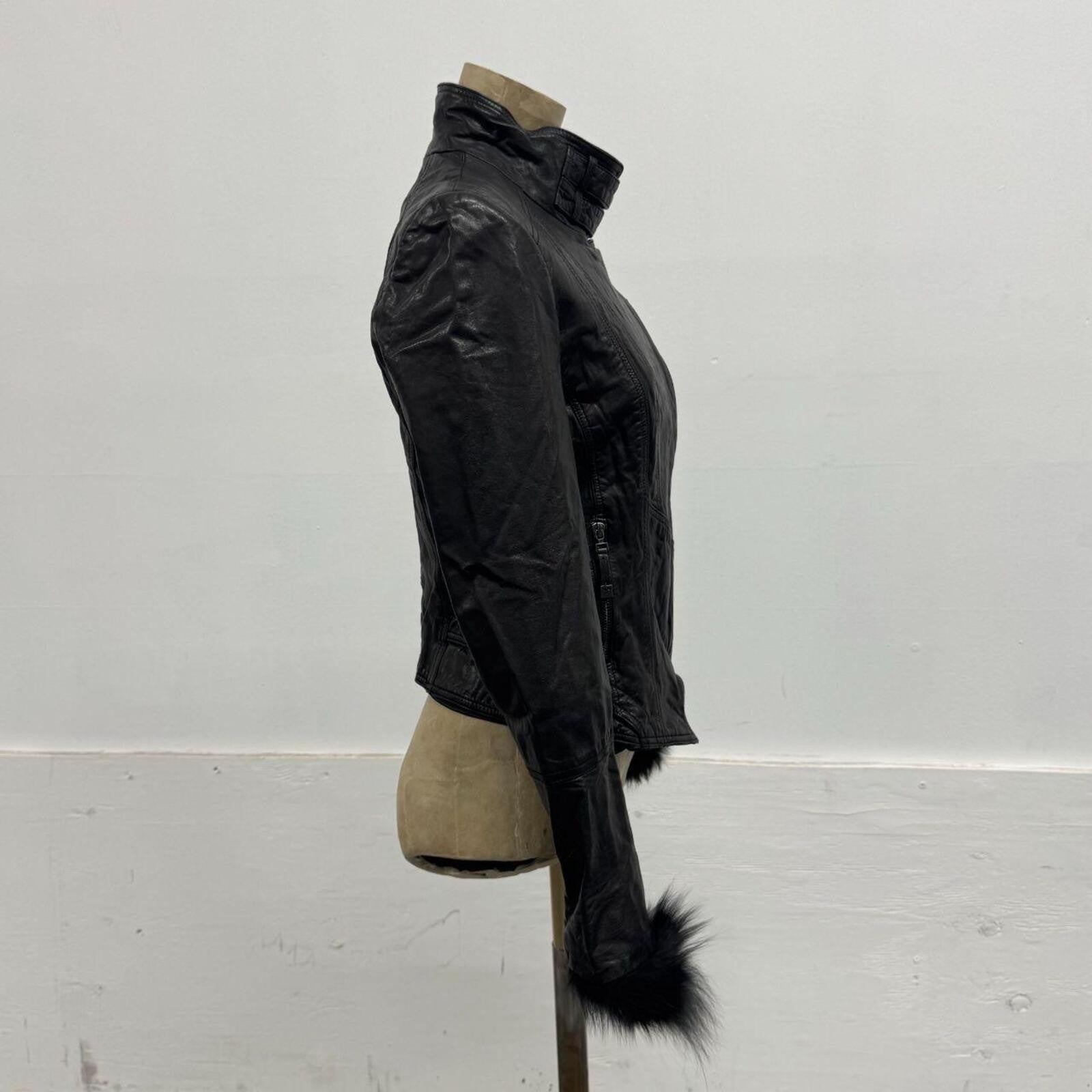 Vintage Vero Moda Black Goat Leather & Fox Fur Moto Jacket