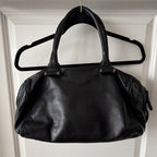 Black Satchel Top Handle Bag with Silver Hardware and Bottom Studs