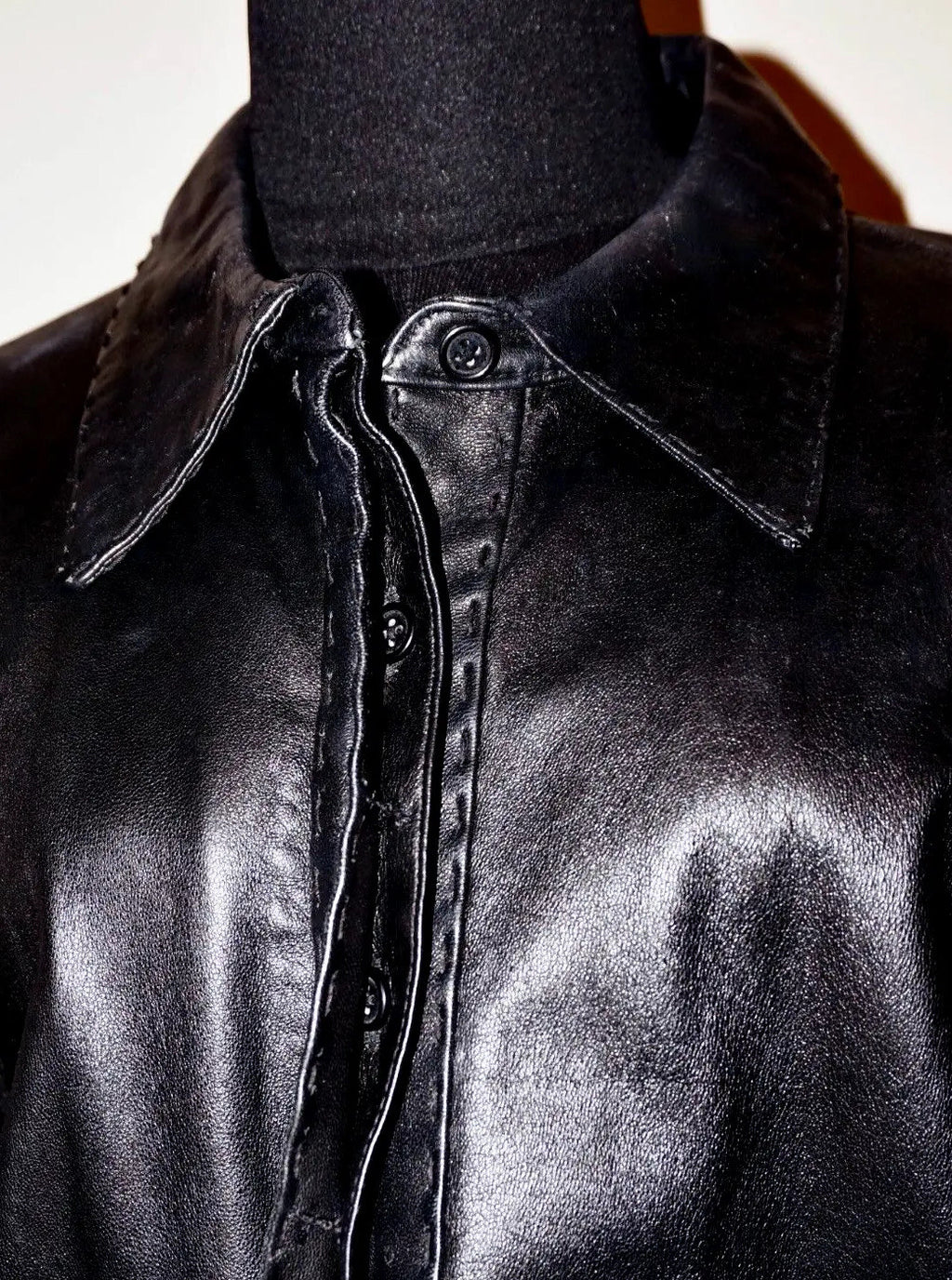 90's Vintage MARSHALL FIELD'S Black Leather Button Up Shirt LARGE *RUNS SMALL