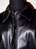 90's Vintage MARSHALL FIELD'S Black Leather Button Up Shirt LARGE *RUNS SMALL