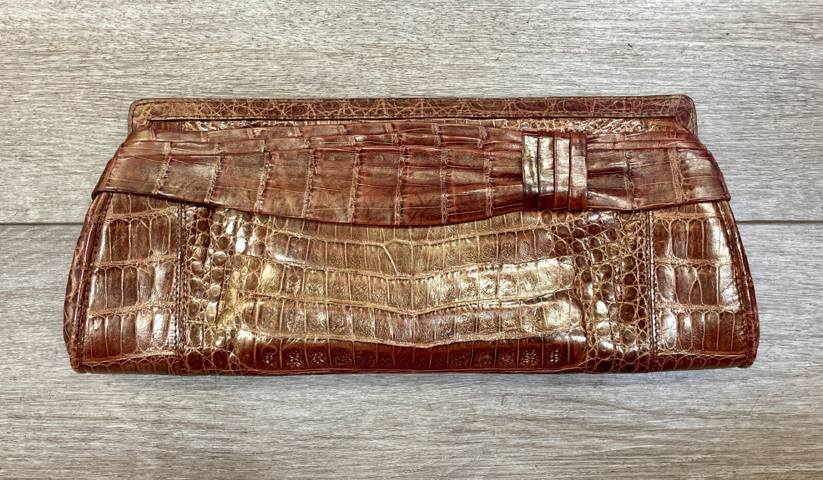 Vintage Nancy Gonzalez Brown Alligator Clutch with Magnetic Closure