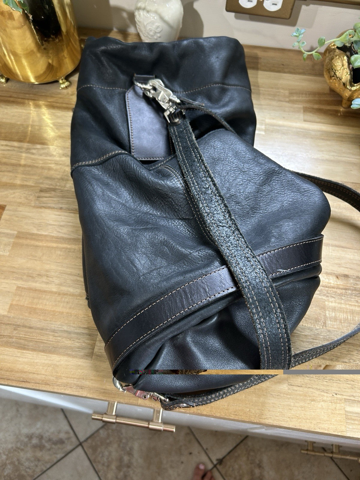 Rugby Ralph Lauren Black Drawstring Bucket Bag Large