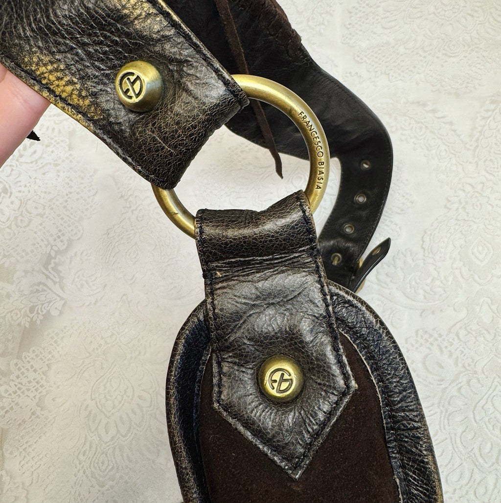 Francesco Biasia Suede Leather Patchwork Hobo Bag