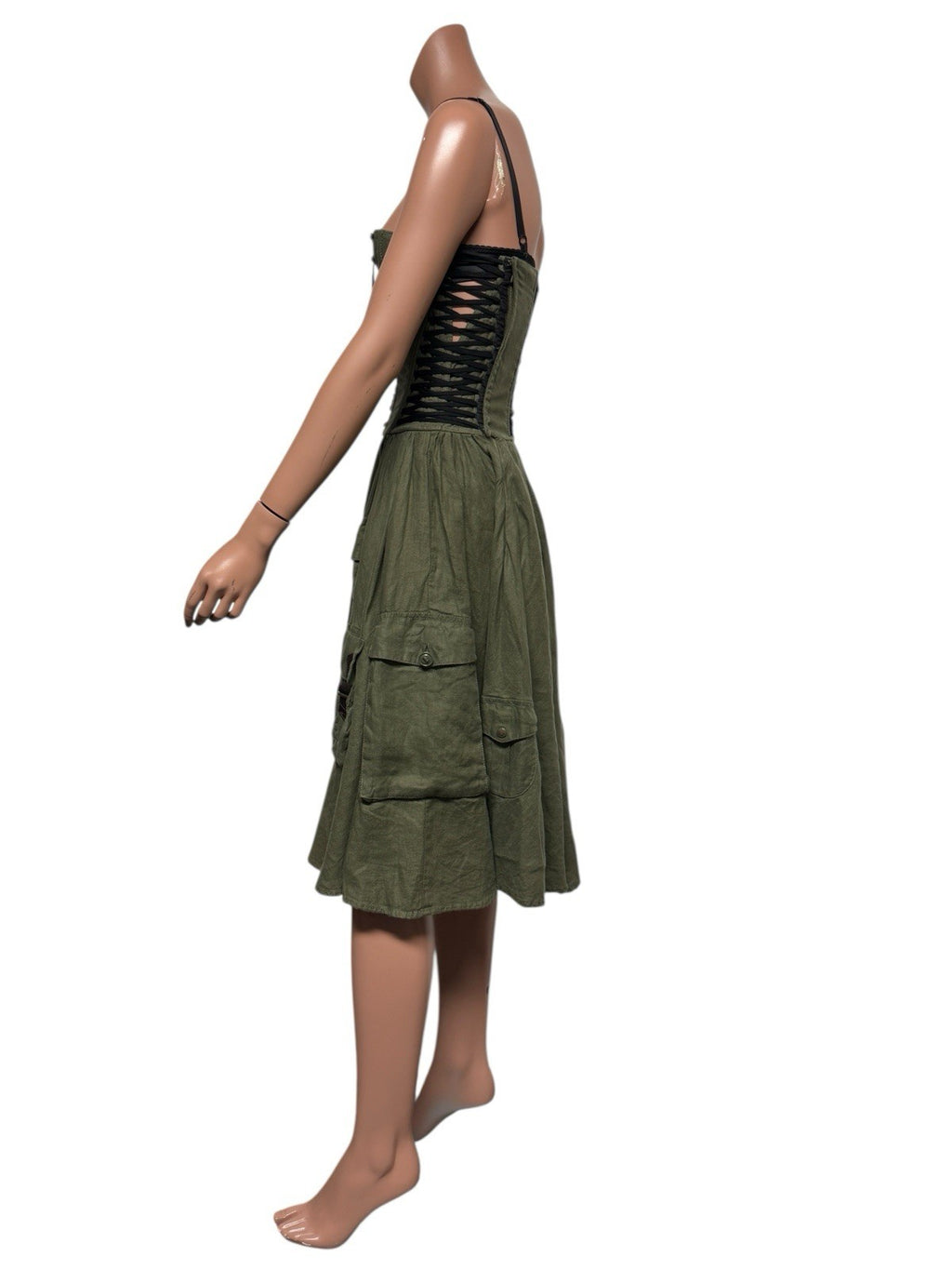 Vtg Dolce & Gabbana SS2003 Military Green Lace Up Dress S 40