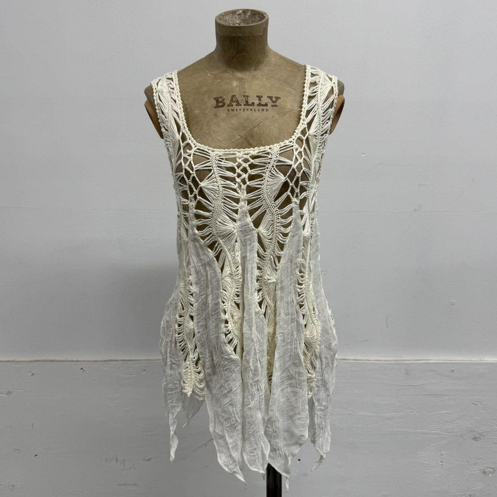 Vintage Y2K Paneled White Mixed-Media Crochet Tank Top