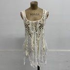 Vintage Y2K Paneled White Mixed-Media Crochet Tank Top