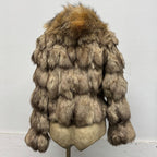 Vintage Y2K Brown Raccoon and Fox Fur Jacket