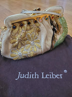 Judith Leiber Gold Floral Embroidered Crystal Beaded Clutch w/ Dust Bag & Comb