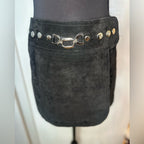 Vintage 00s Bebe black suede mini skirt with buckles & studs Y2K style