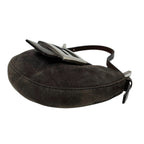 FENDI Vintage FF Logo Micro Croissant Suede Mini Bag Pochette Gray Brown Silver