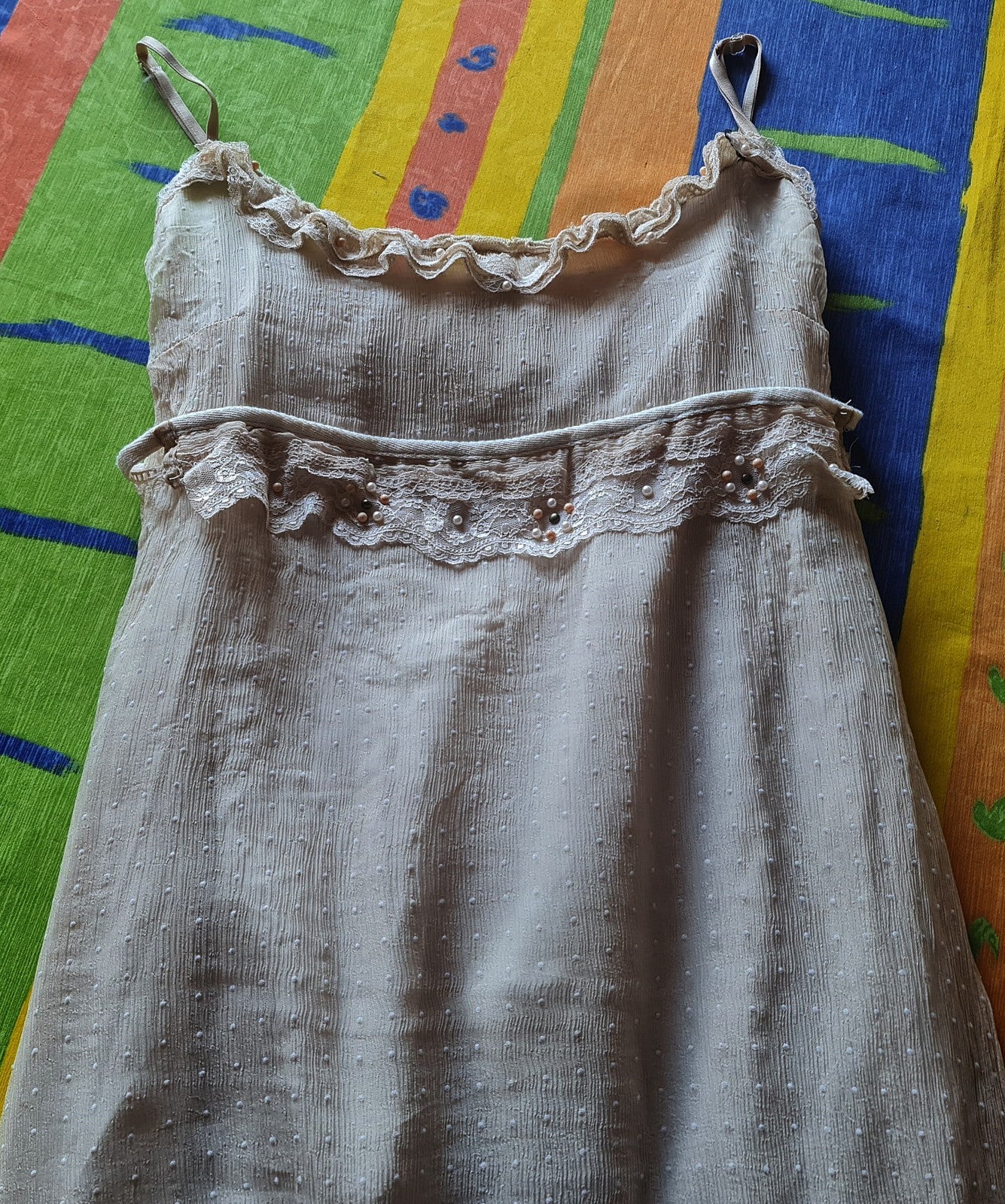 LM Lulu Paris Polka Dot Silk Dress Beige US 10
