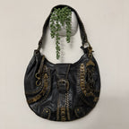 Isabella Fiore Woodland Whipstitch Leather Hobo Bag Black Brown