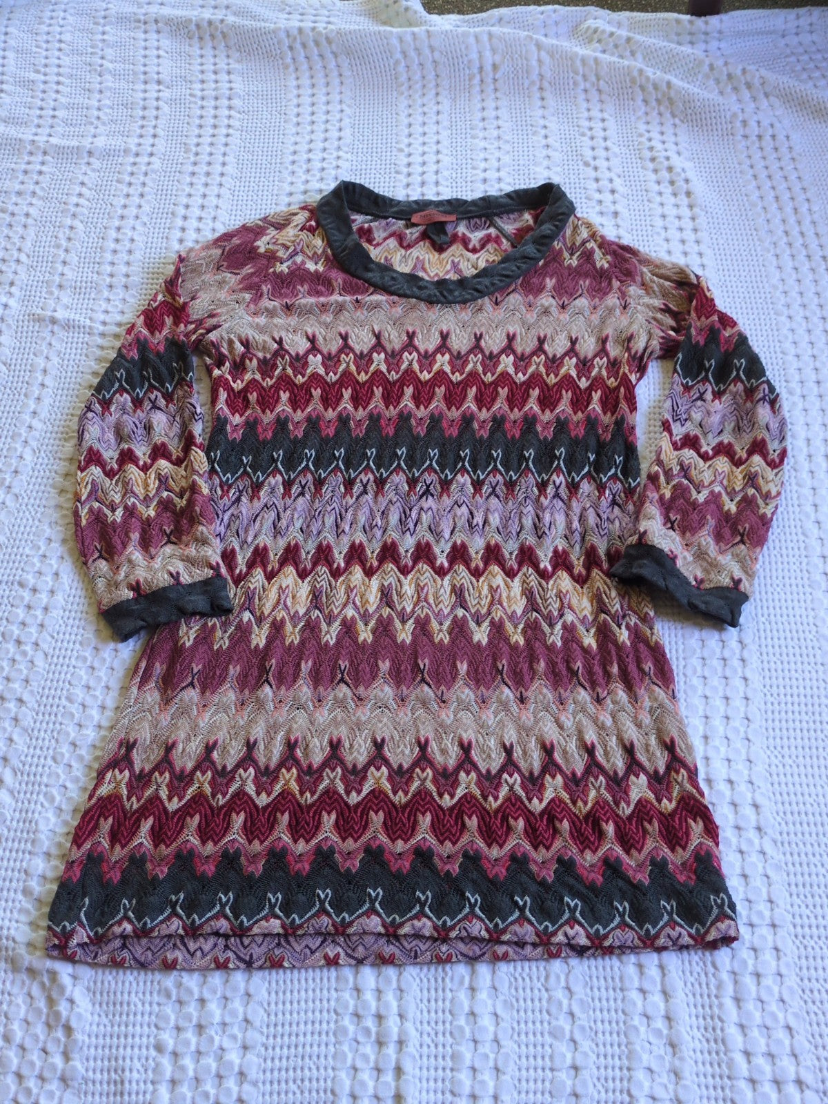 Missoni Vintage Knit Chevron Wool Blend Dress Long Sleeve Multicolor Size 40