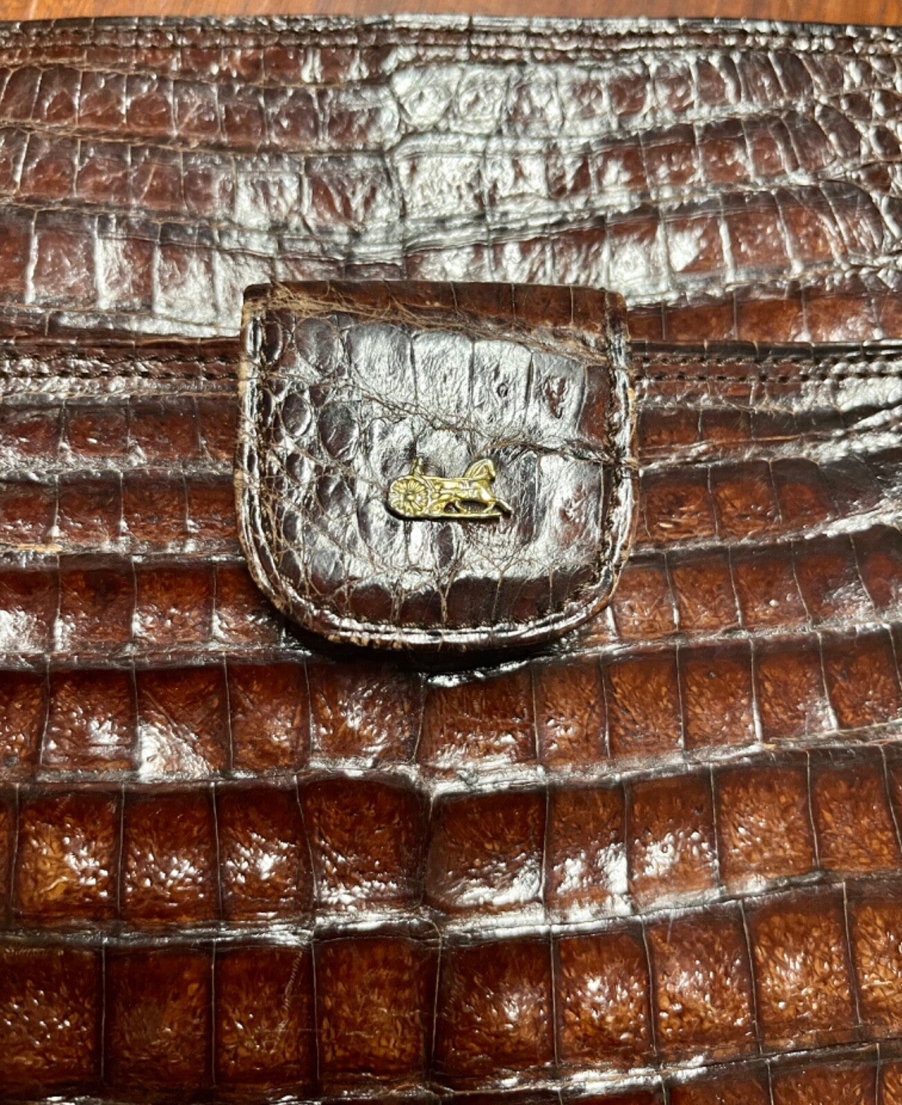 Vintage Dark Brown Crocodile Leather Clutch