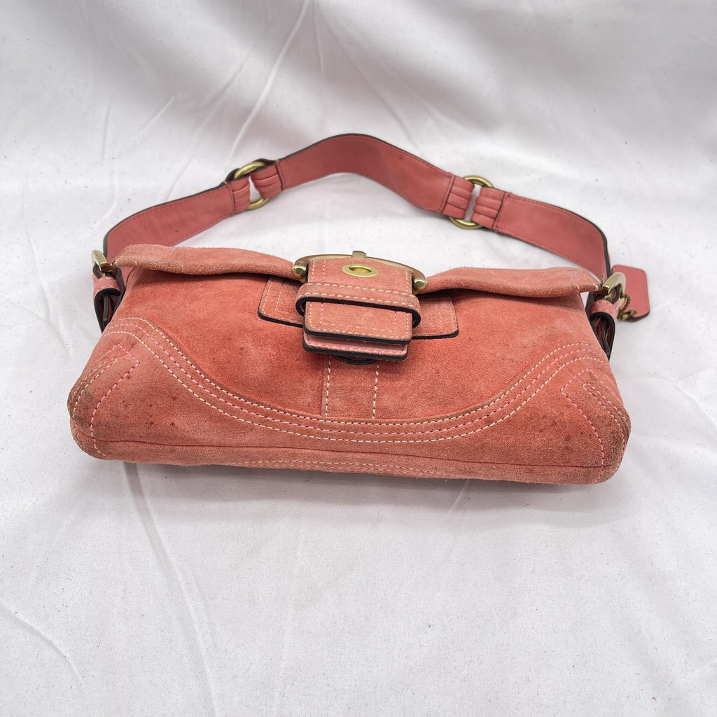 Vintage Coach Y2K Demi Soho Flap Shoulder Bag Suede 8A18 Salmon Pink Pre-Owned