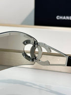 CHANEL Shield Sunglasses Gray Visor 5468 Authentic Logo CC Unisex
