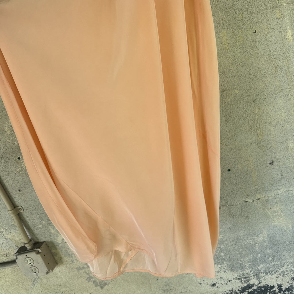 Vintage 1930s Pink Rayon Satin Slip Dress Bias Cut Embroidered Cherries Gown