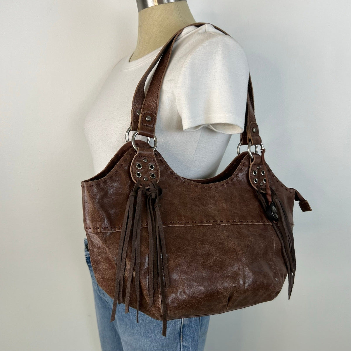 The Sak Brown Leather Fringe Western Shoulder Hobo Bag