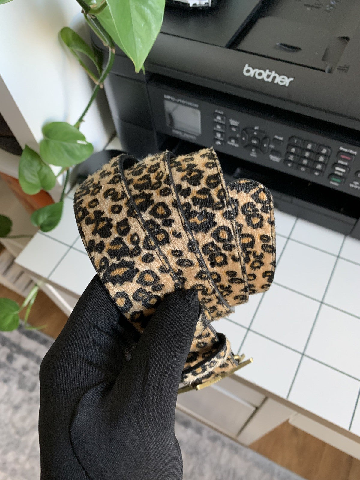 Vintage Style Leopard Pattern Star Leather Western Cowboy Belt