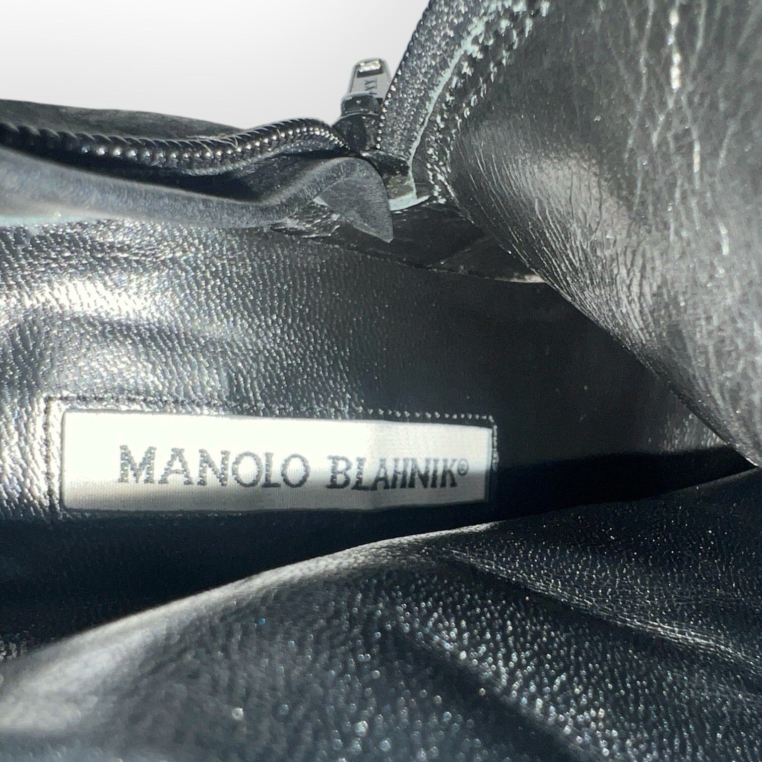 Manolo Blahnik YKK Mid Calf Strap Studded Leather Black Boots Stilettos -  38