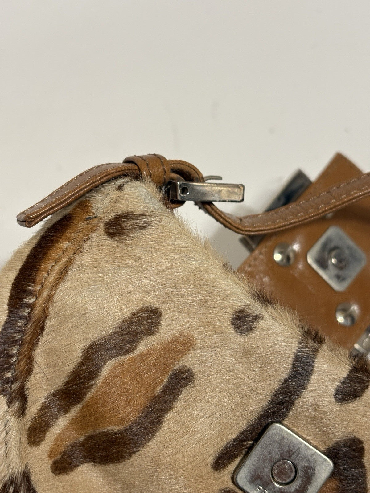 Vtg Fendi Leopard Print Pony Hair Croissant Bag