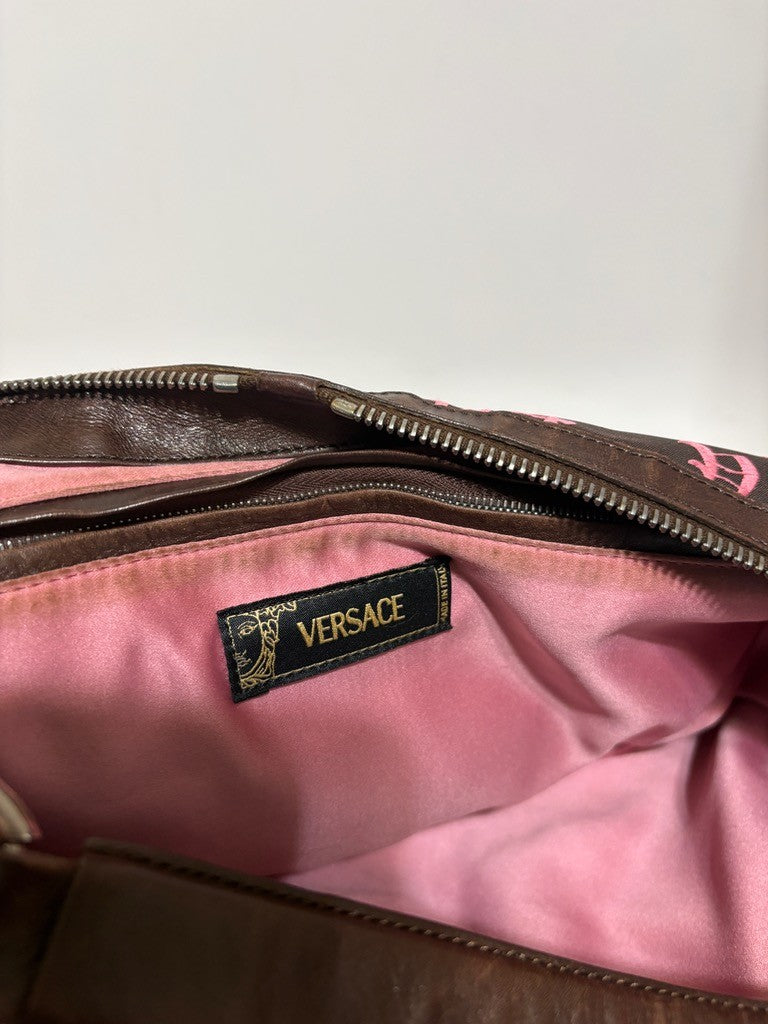 Versace Brown Embroidered Hobo Bag