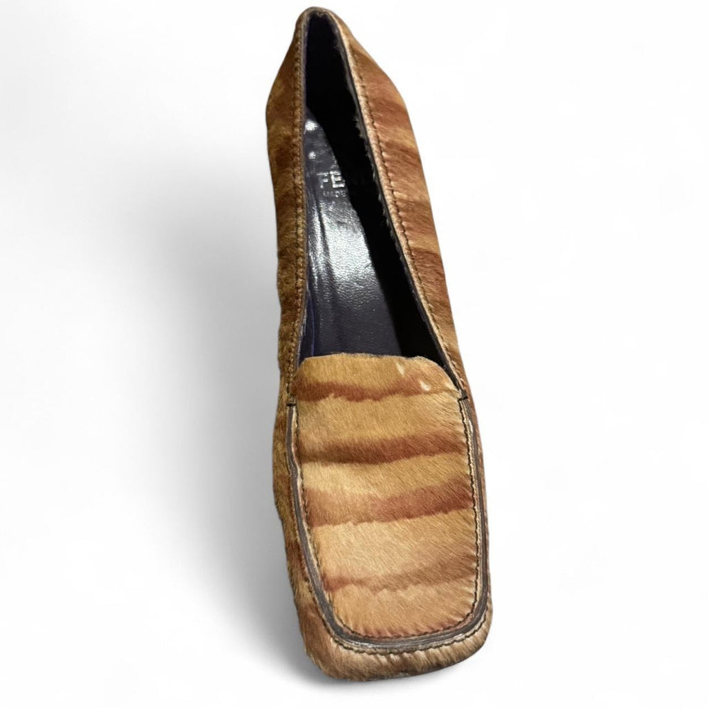 Vintage Fendi Ponyhair Square Toe Block Heels in good condition